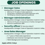 Manager Sales, Manager Administration, Security, ASM Jobs in Kashmir.