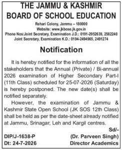 JKBOSE Announces Postponement