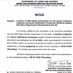 JKSSB Sanitary Inspector & Junior Ophthalmic Technician Exam Rescheduled
