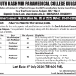 Jobs in South Kashmir Paramedical College Kulgam.
