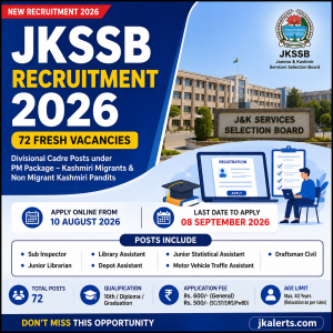 jkssb recruitment JKSSB Recruitment 2026 72 fresh vacancies.