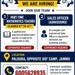 Part Time Teacher, Sales Officer Jobs in Jammu.