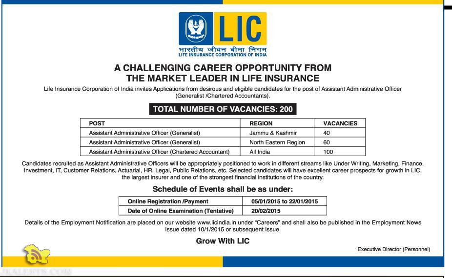 Lic India Job Vacancies 2015