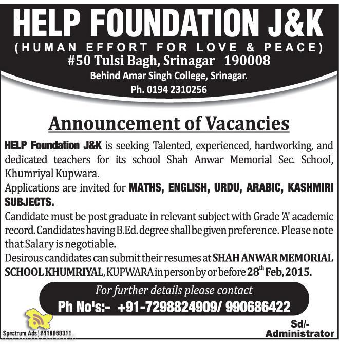 1help foundation jobs Govt Private Jobs updates Jammu, Kashmir, JKSSB