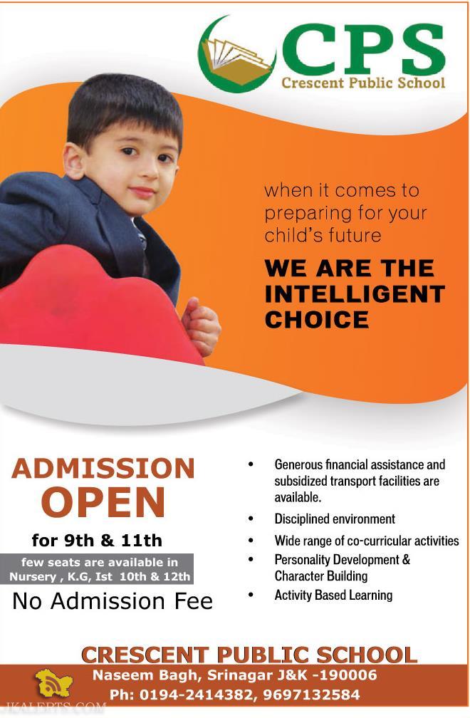 Admission open in CRESCENT PUBLIC SCHOOL Naseem Bagh, Srinagar