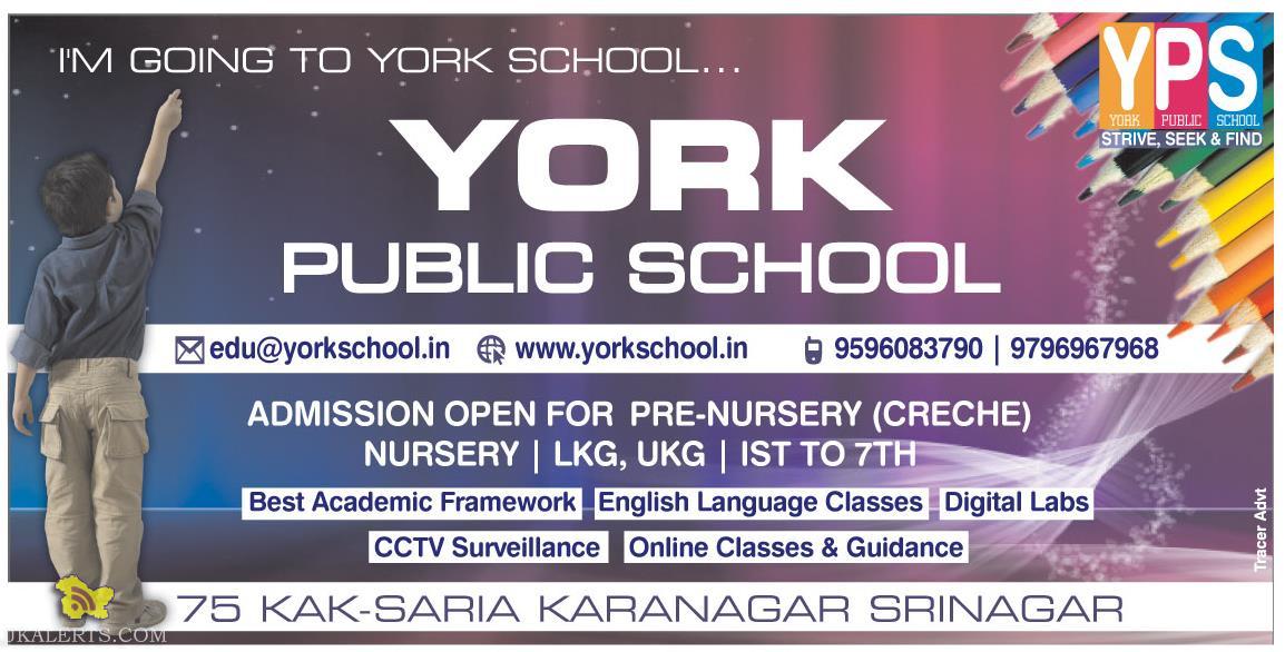ADMISSION OPEN IN YORK PUBLIC SCHOOL Govt Private Jobs updates Jammu