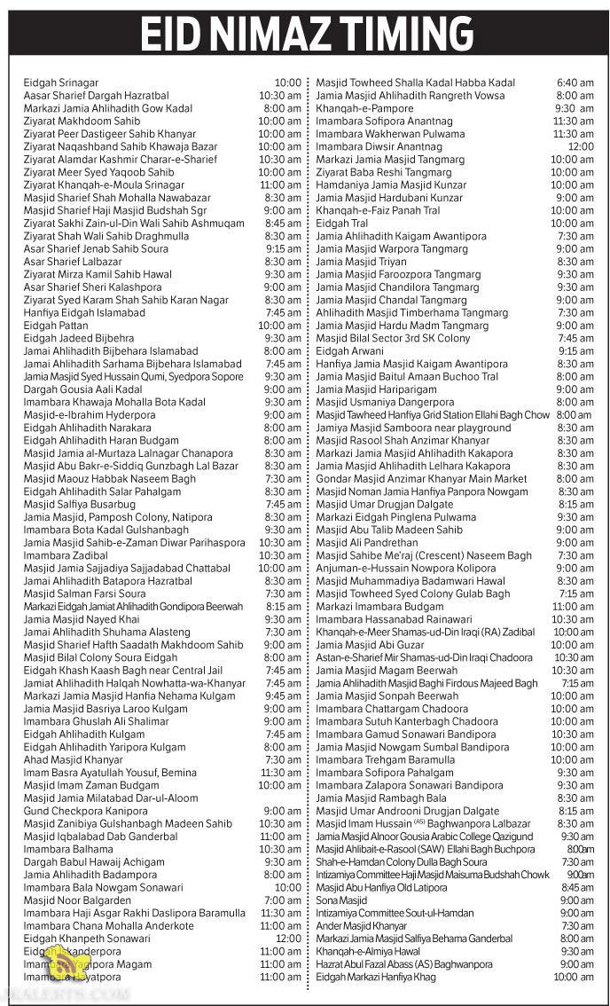 eid namaz timing | Govt Private Jobs updates Jammu, Kashmir, JKSSB ...