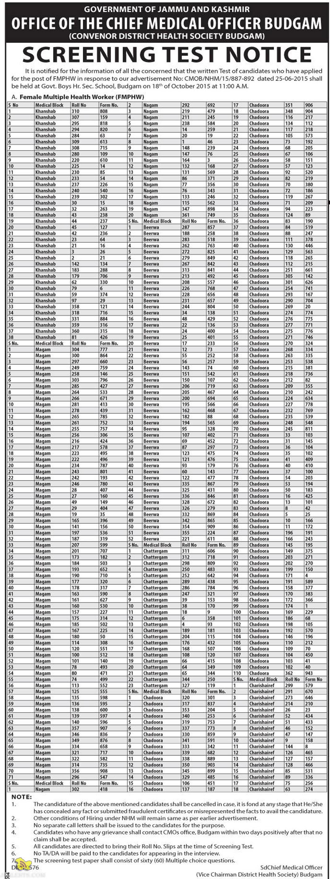 screening test Govt Private Jobs updates Jammu, Kashmir, JKSSB, JKALERTS