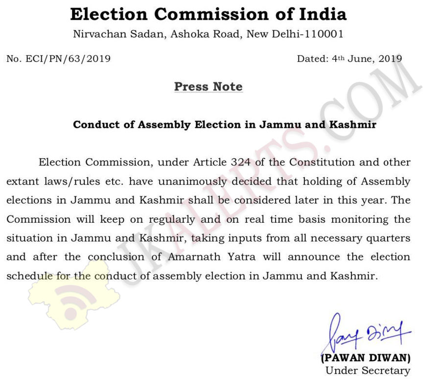 Election Commission notification regarding conduction of Assembly