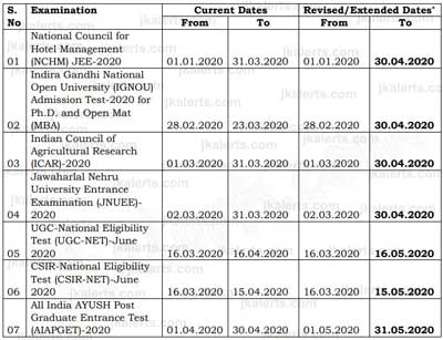 NTA Extension / Revision of Dates for various Examinations. | JKAlerts ...