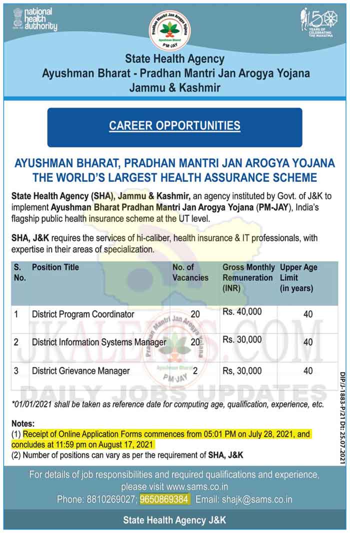 J&K PMJAY Jobs Recruitment 2021. | JKAlerts JK Updates.