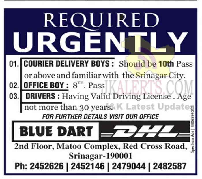 BLUE DART Srinagar Jobs recruitment 2021. JKAlerts