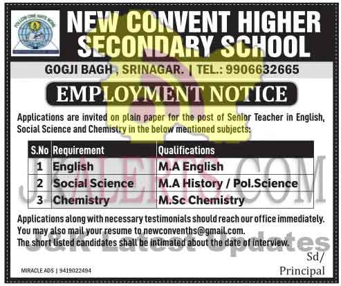 presentation convent school srinagar jobs