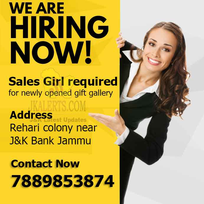 Sales Girl Required in Jammu. JKAlerts JK Updates.