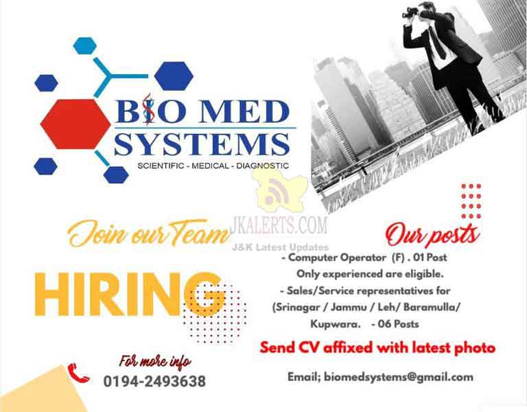 Bio Med Systems Jobs Recruitment 2022. JKAlerts JK Updates