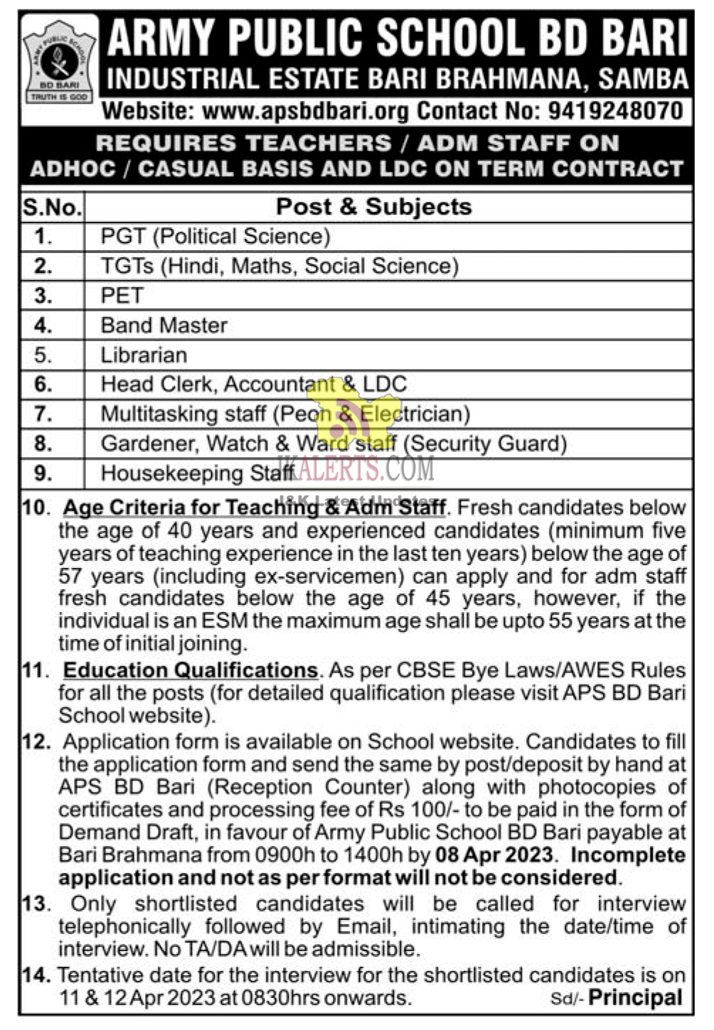 Army Public School BD Bari Jobs Teachers/Adm staff posts.