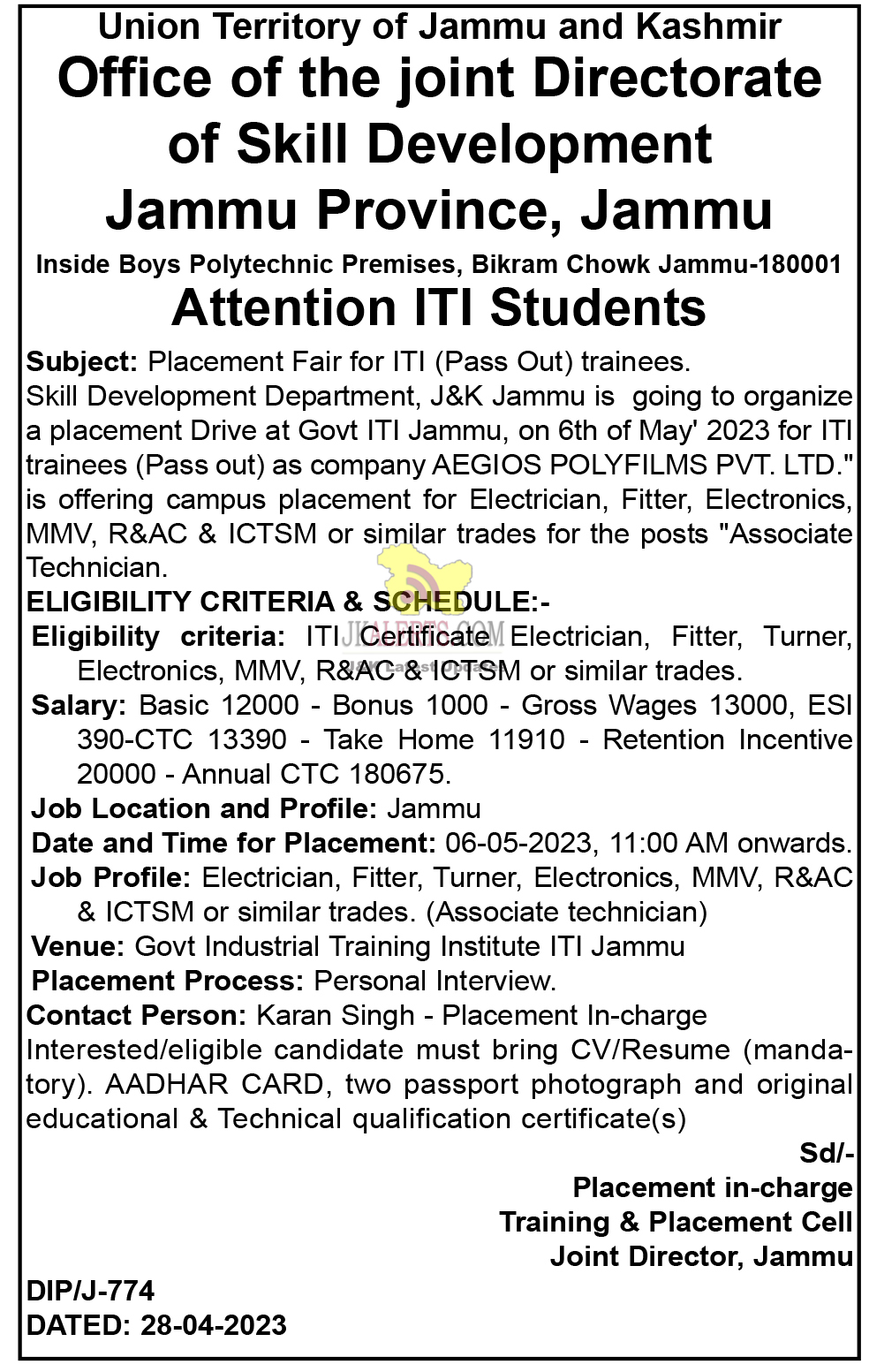ITI Jammu Placement/Job Fair. JKAlerts JK Updates.