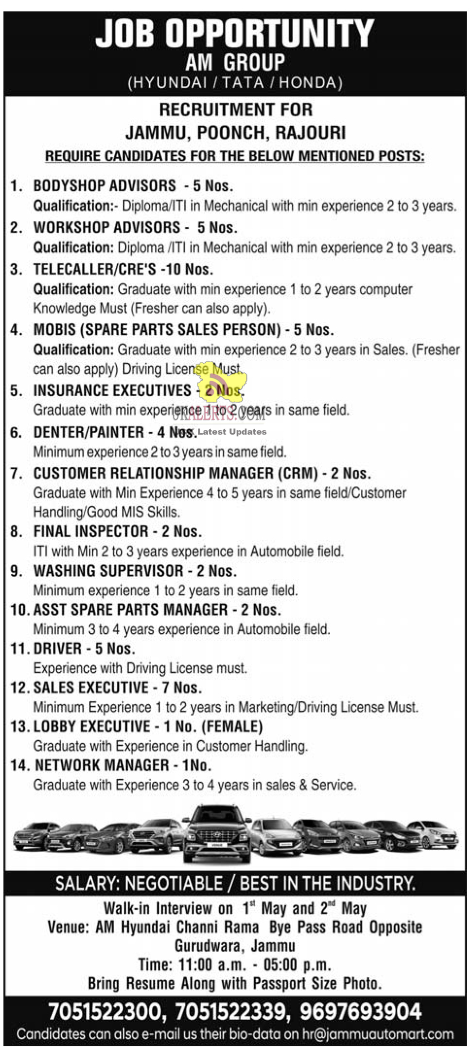 Jobs in AM Hyundai / Tata / Honda 53 posts JKAlerts