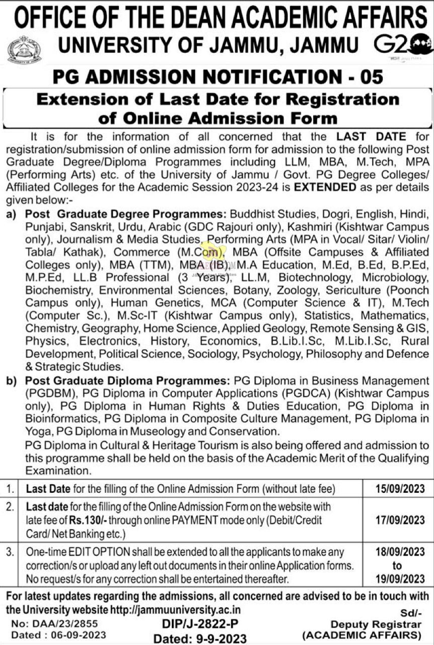 University of Jammu Admission Notification | JKAlerts JK
