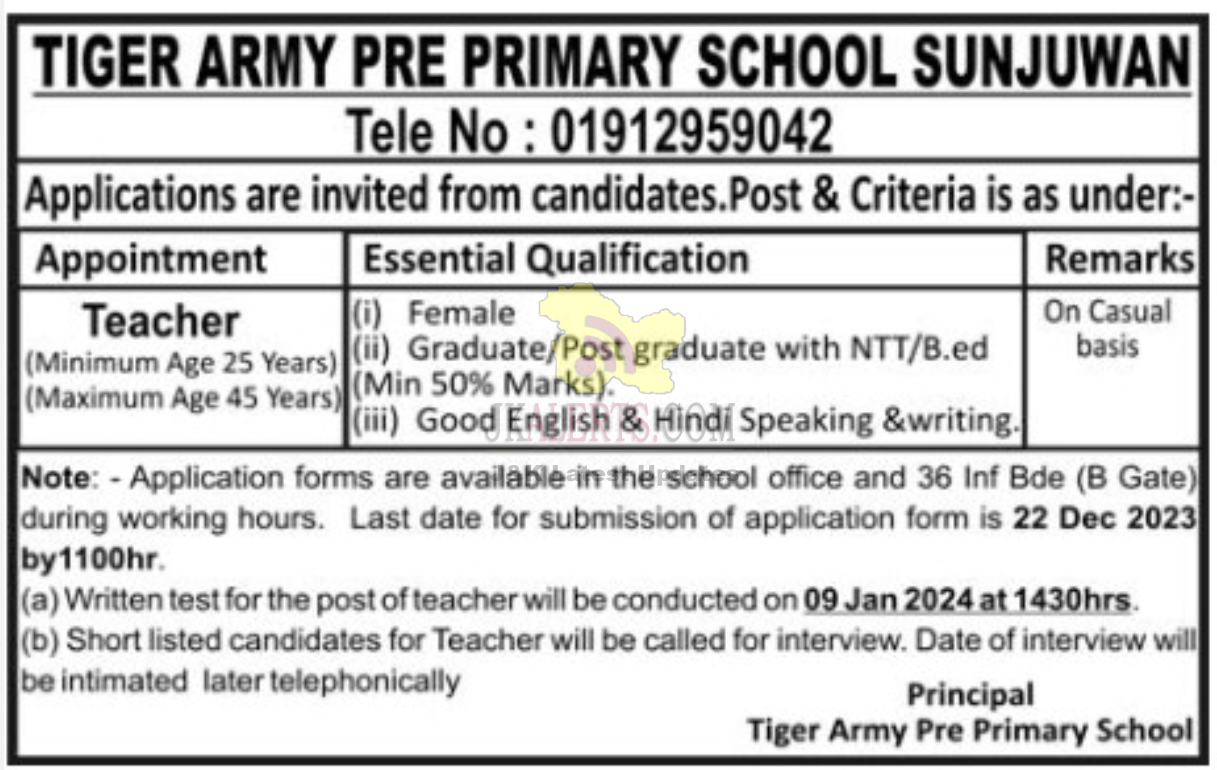 teacher-jobs-in-tiger-army-pre-primary-school-govt-private-jobs