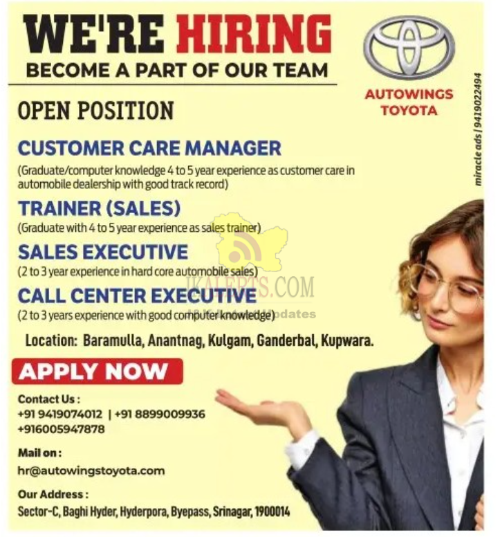 Autowings Toyota Jobs Recruitment 2023. JKAlerts JK Updates.