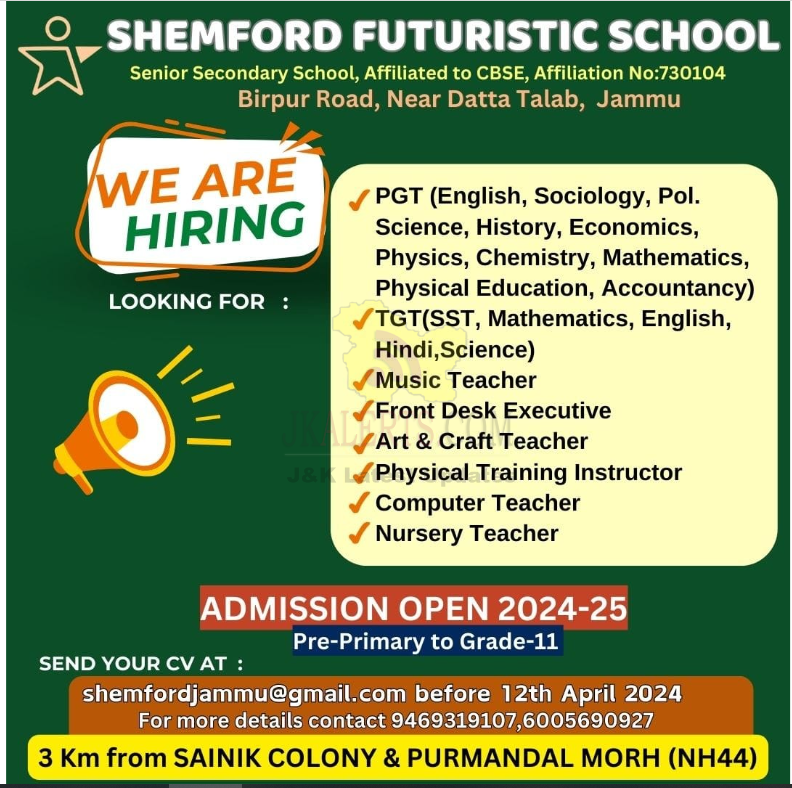 Jobs in Shemford futuristic school. | Govt Private Jobs updates Jammu ...