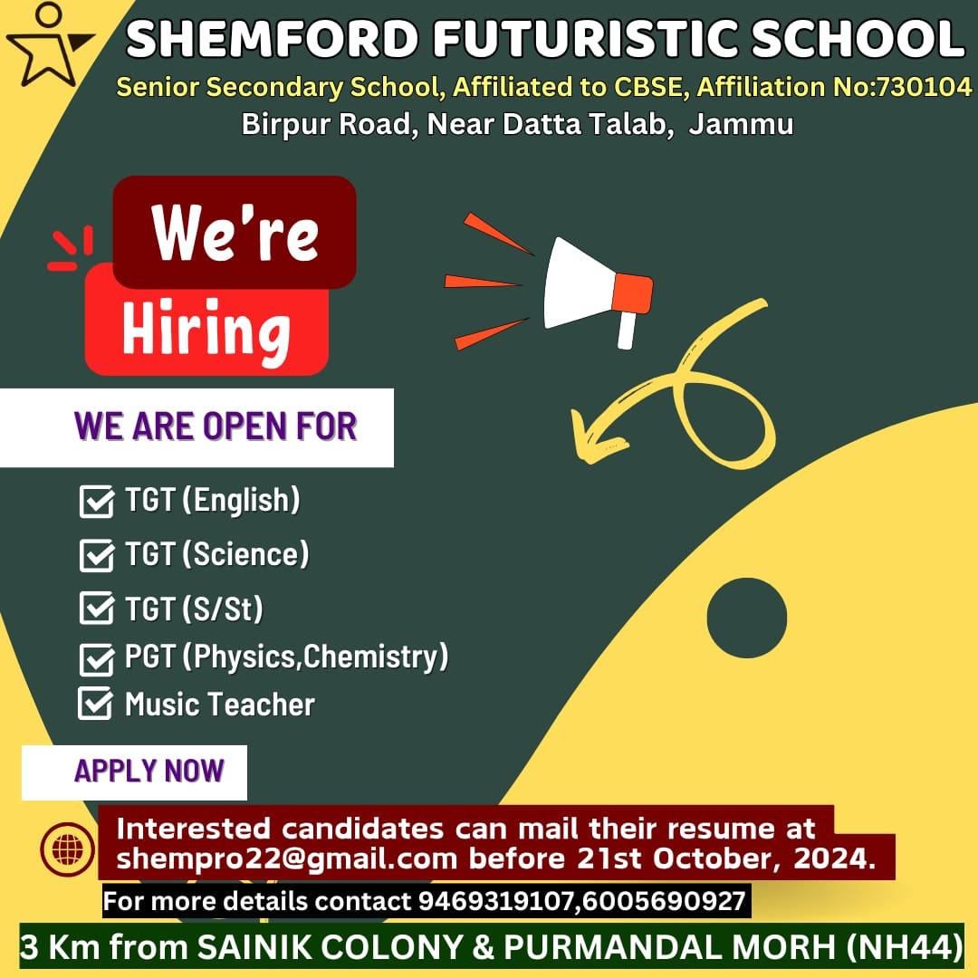 Shemford Futuristic School Jobs Recruitment 2024 JKAlerts