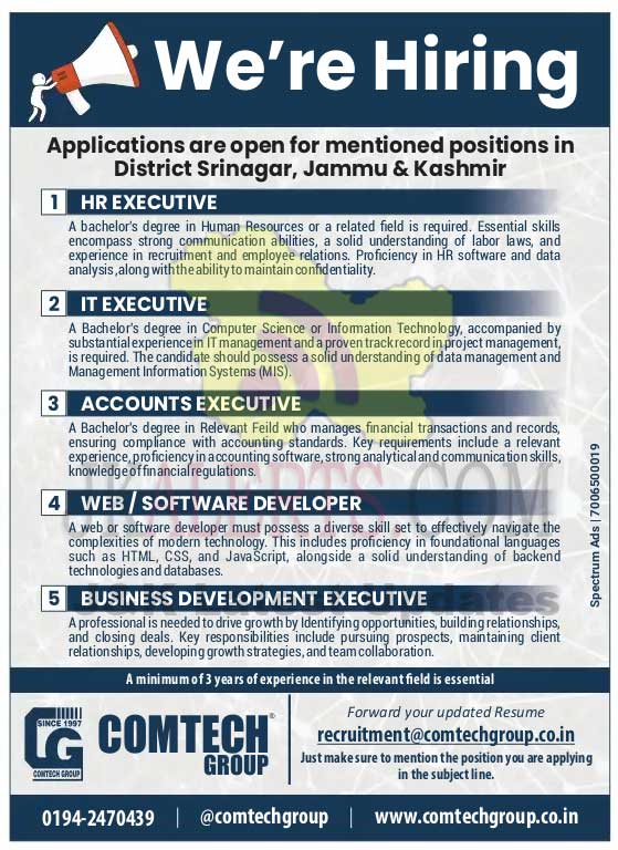 Comtech Srinagar Comtech Group Srinagar Jobs. | JKAlerts JKUpdates